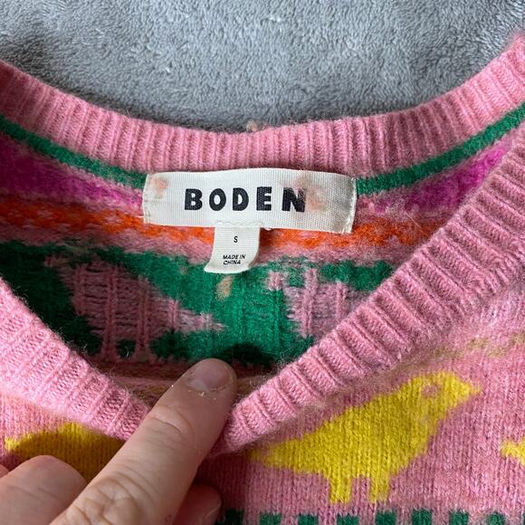 Boden Pink Fair Isle Style Pink Bird Sweater Size Small Wool Blend - Picture 4 of 7